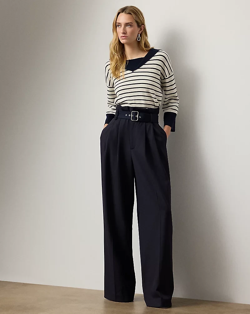 Sailor-Collar Striped Cashmere Sweater