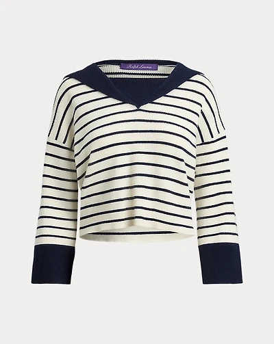 Sailor-Collar Striped Cashmere Sweater