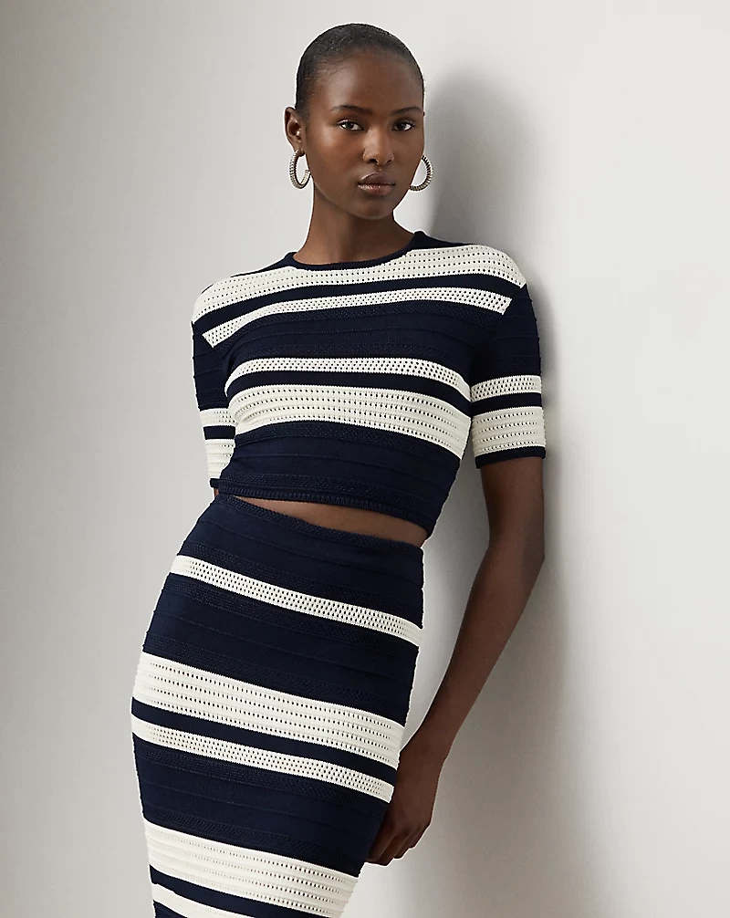 Striped Textured Cropped Sweater