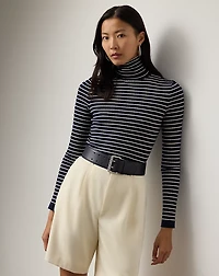 Striped Rib-Knit Cashmere Turtleneck