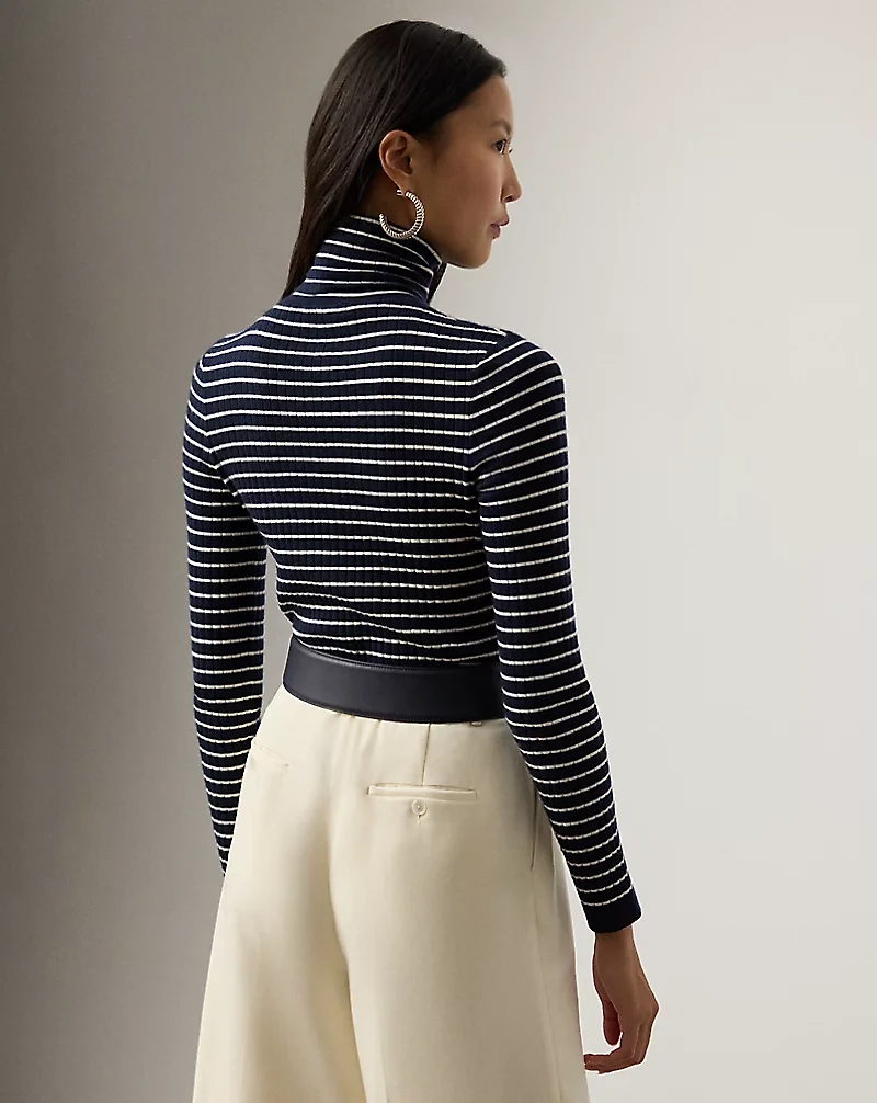 Striped Rib-Knit Cashmere Turtleneck