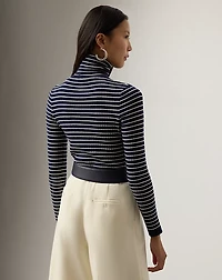 Striped Rib-Knit Cashmere Turtleneck