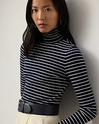 Striped Rib-Knit Cashmere Turtleneck