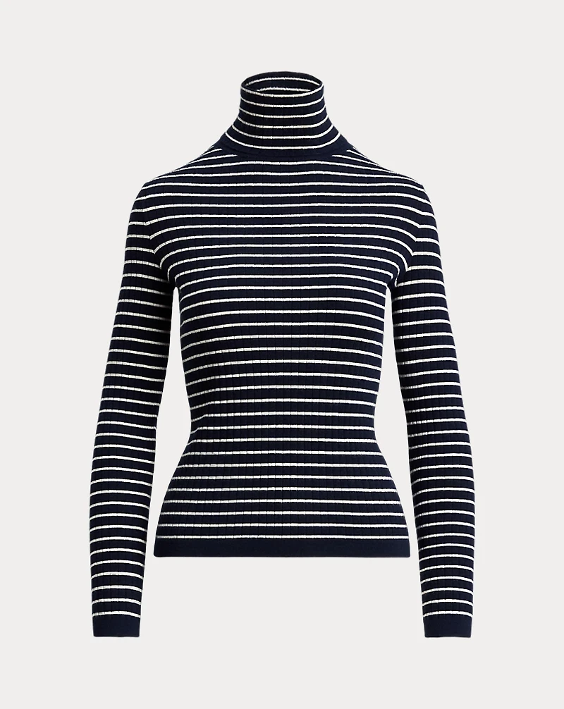 Striped Rib-Knit Cashmere Turtleneck