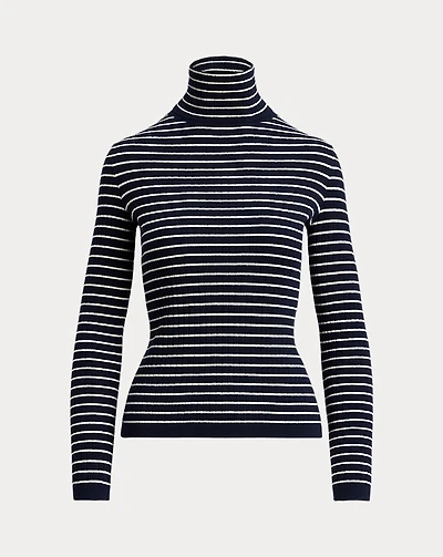 Striped Rib-Knit Cashmere Turtleneck