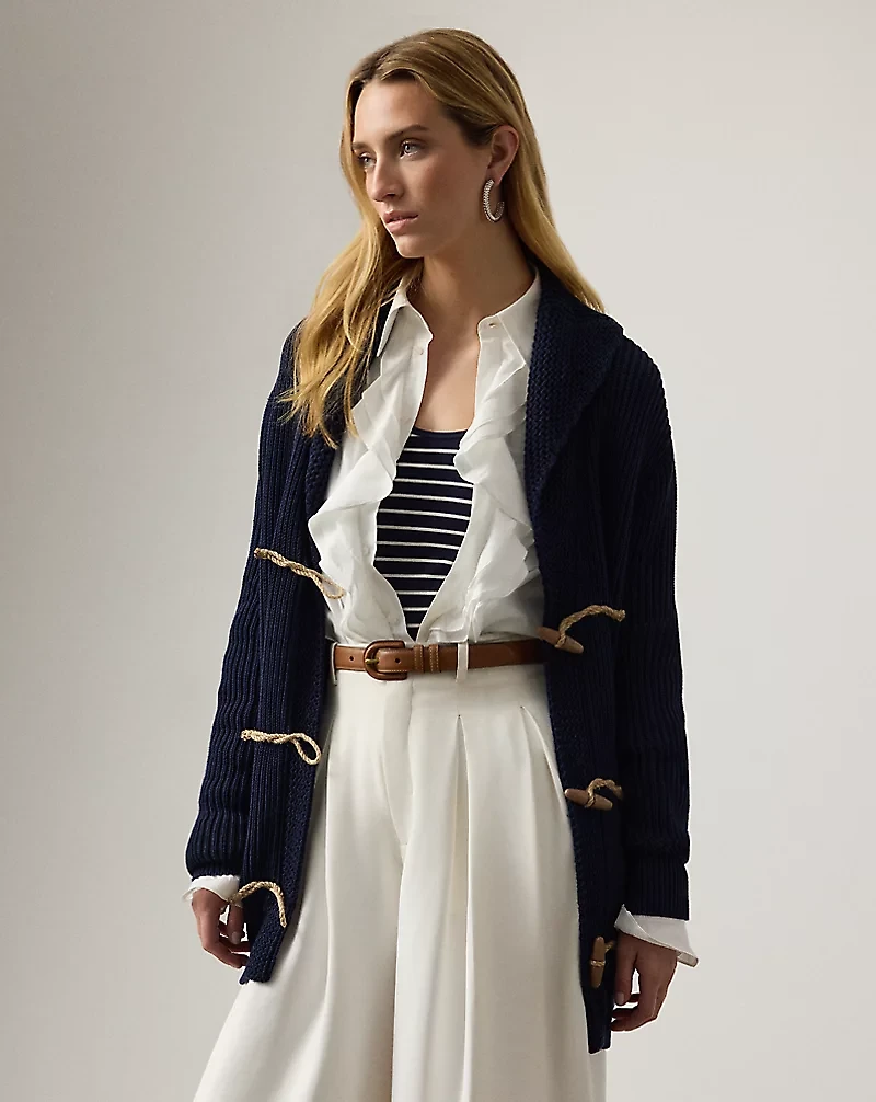 Cotton-Silk Shawl-Collar Cardigan