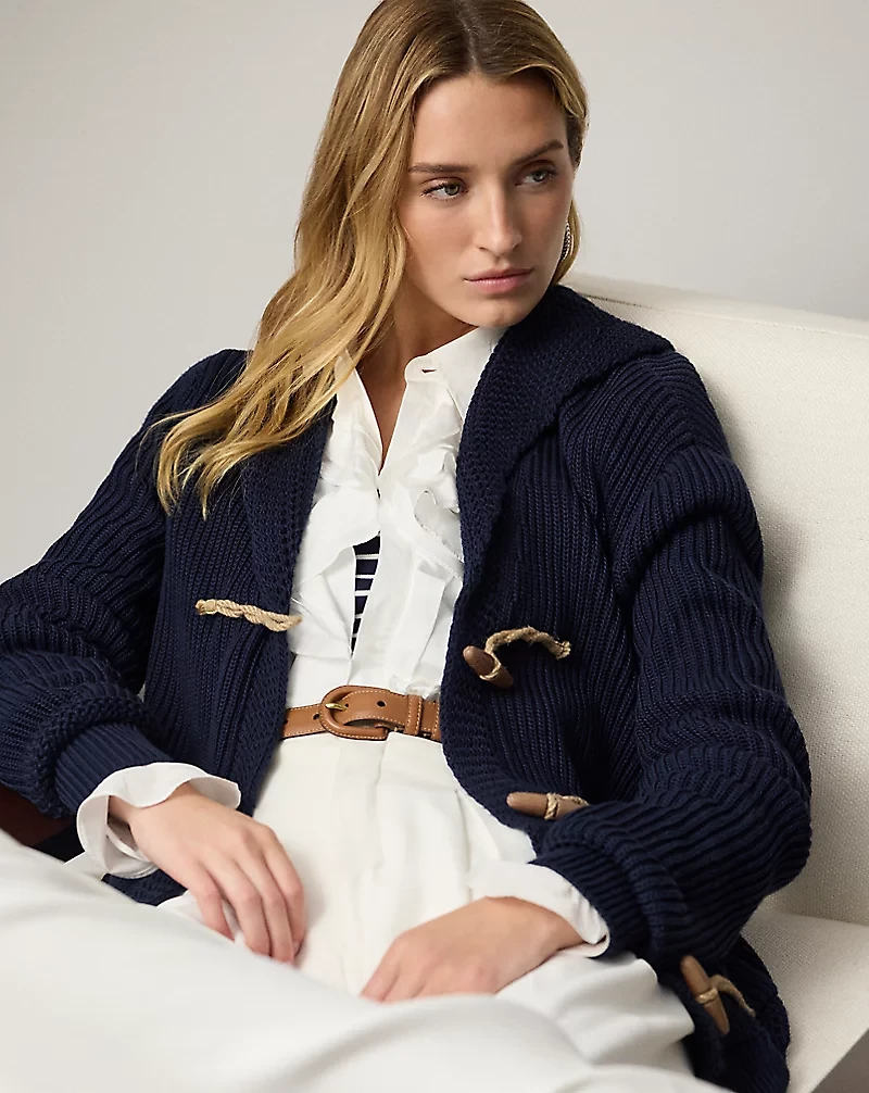 Cotton-Silk Shawl-Collar Cardigan