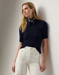 Cotton-Silk Shawl-Collar Sweater