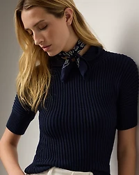 Cotton-Silk Shawl-Collar Sweater