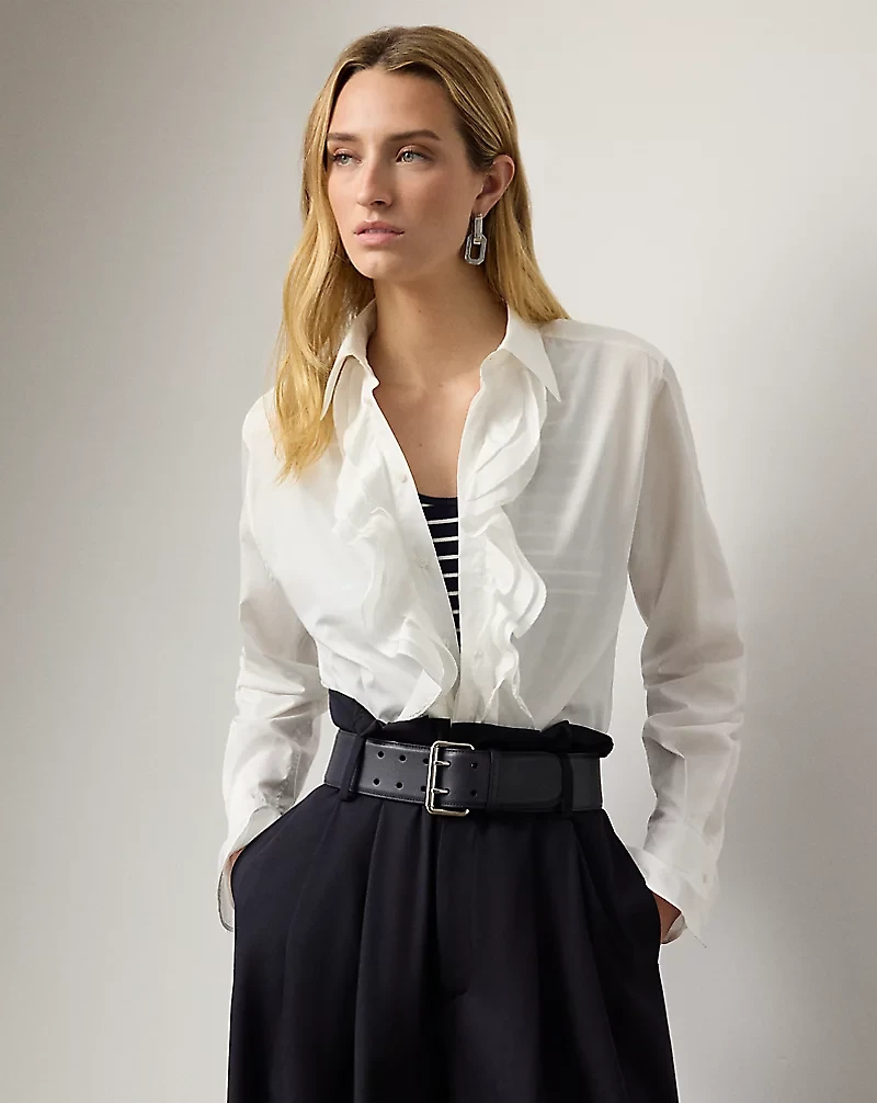 Addison Ruffle-Trim Broadcloth Shirt