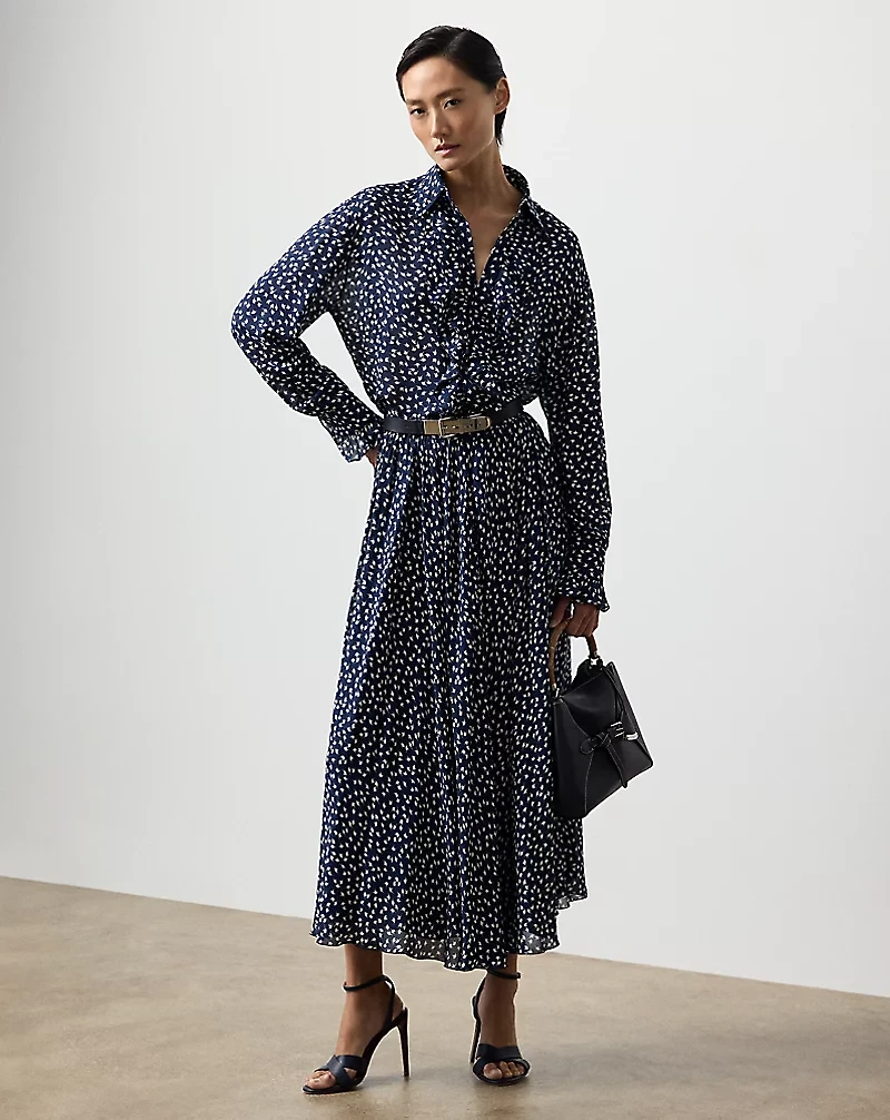 Addison Ruffle-Trim Geo-Print Shirt