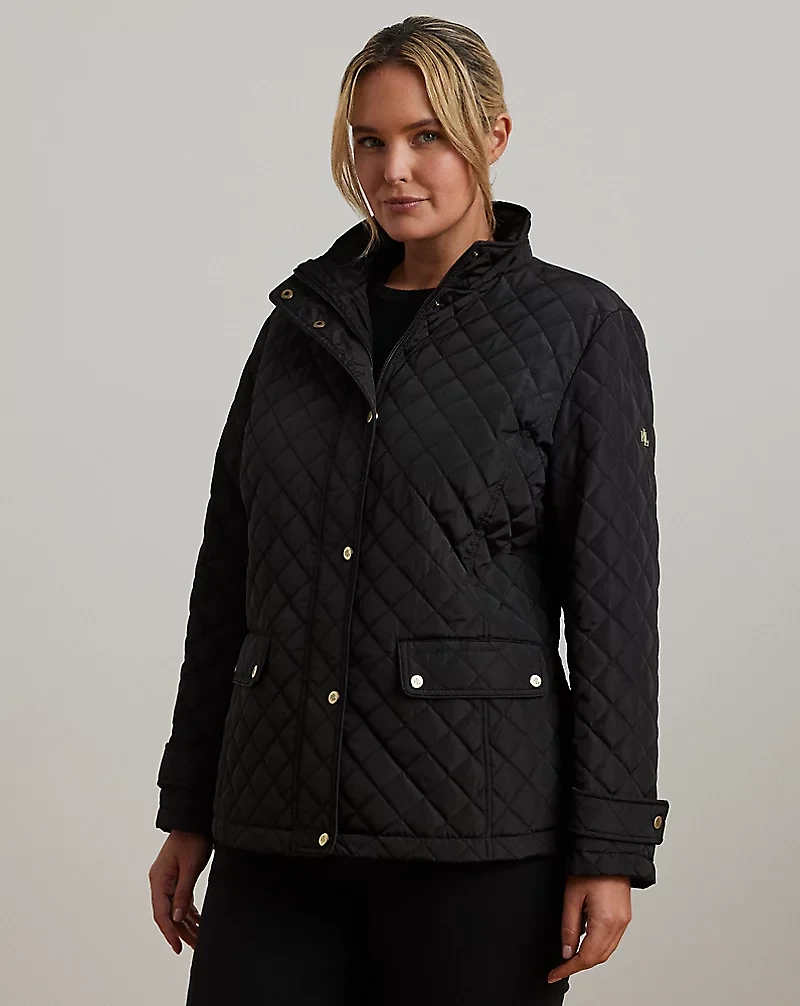 Diamond-Quilted Mockneck Jacket