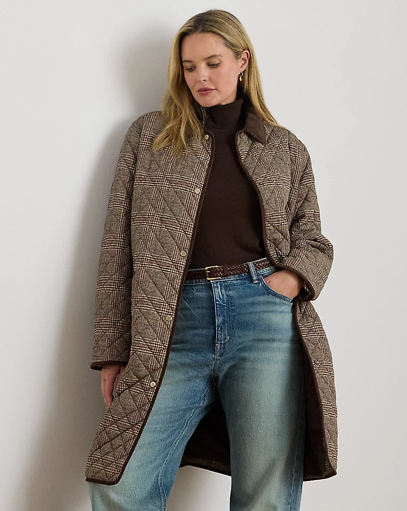 Glen Plaid Corduroy-Trim Quilted Jacket
