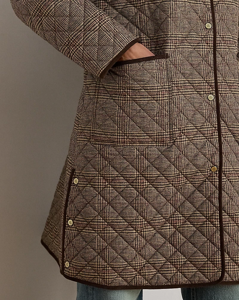 Glen Plaid Corduroy-Trim Quilted Jacket