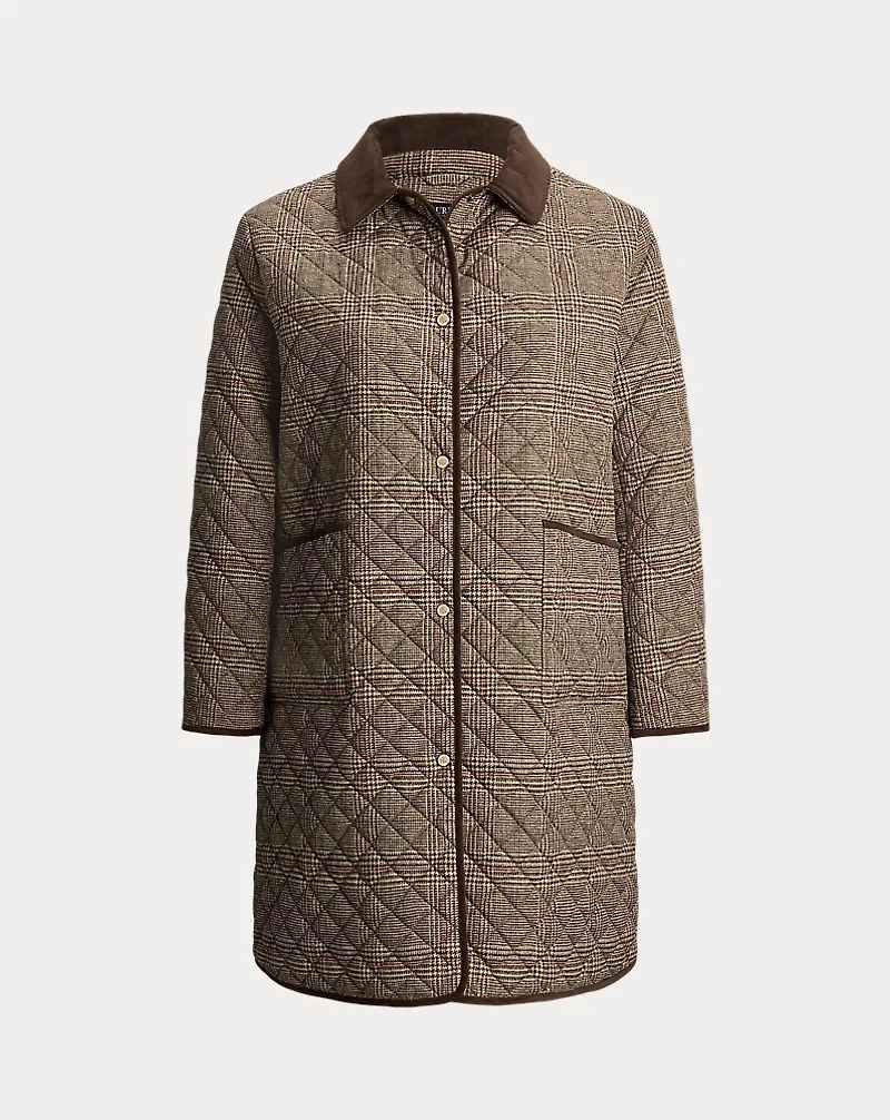 Glen Plaid Corduroy-Trim Quilted Jacket