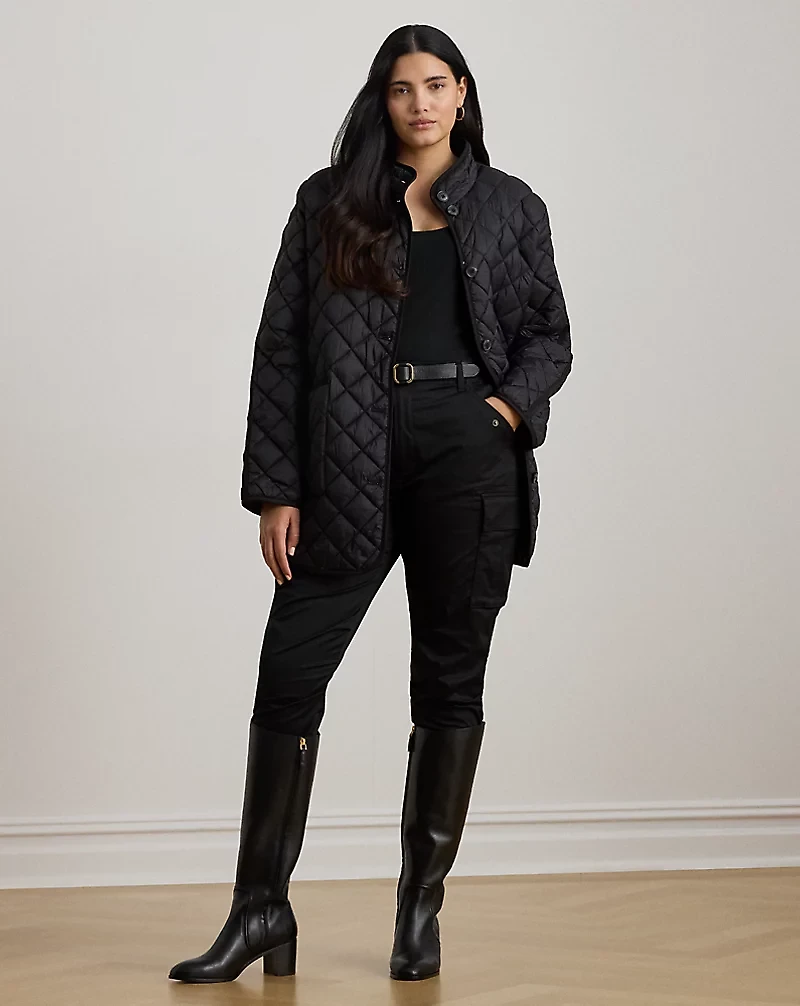 Diamond-Quilted Mockneck Jacket