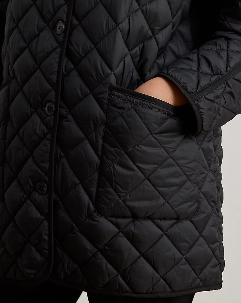 Diamond-Quilted Mockneck Jacket