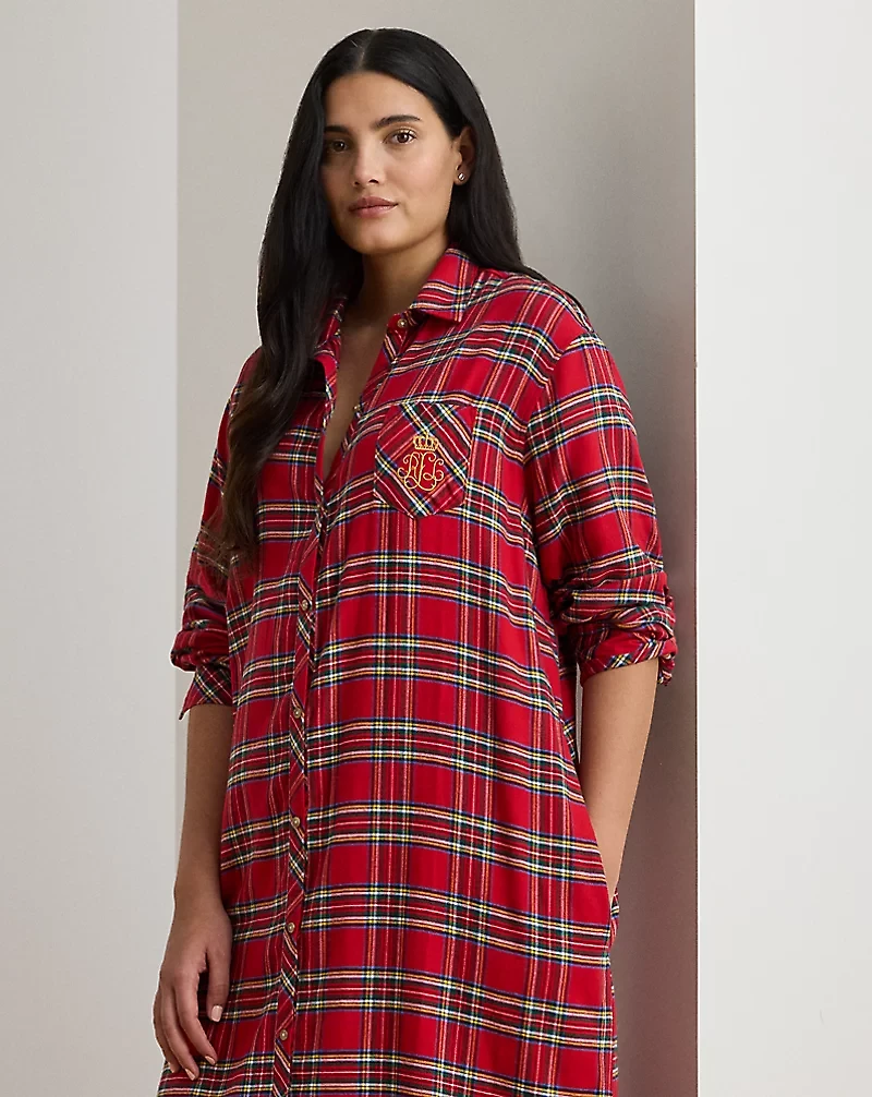 Plaid Brushed Twill Long Sleep Shirt