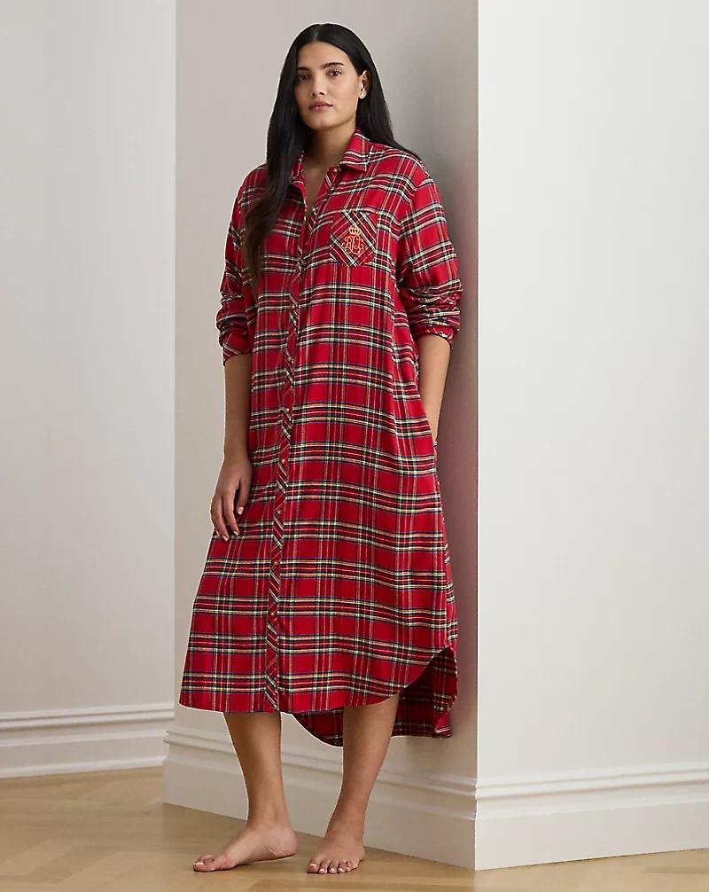 Plaid Brushed Twill Long Sleep Shirt