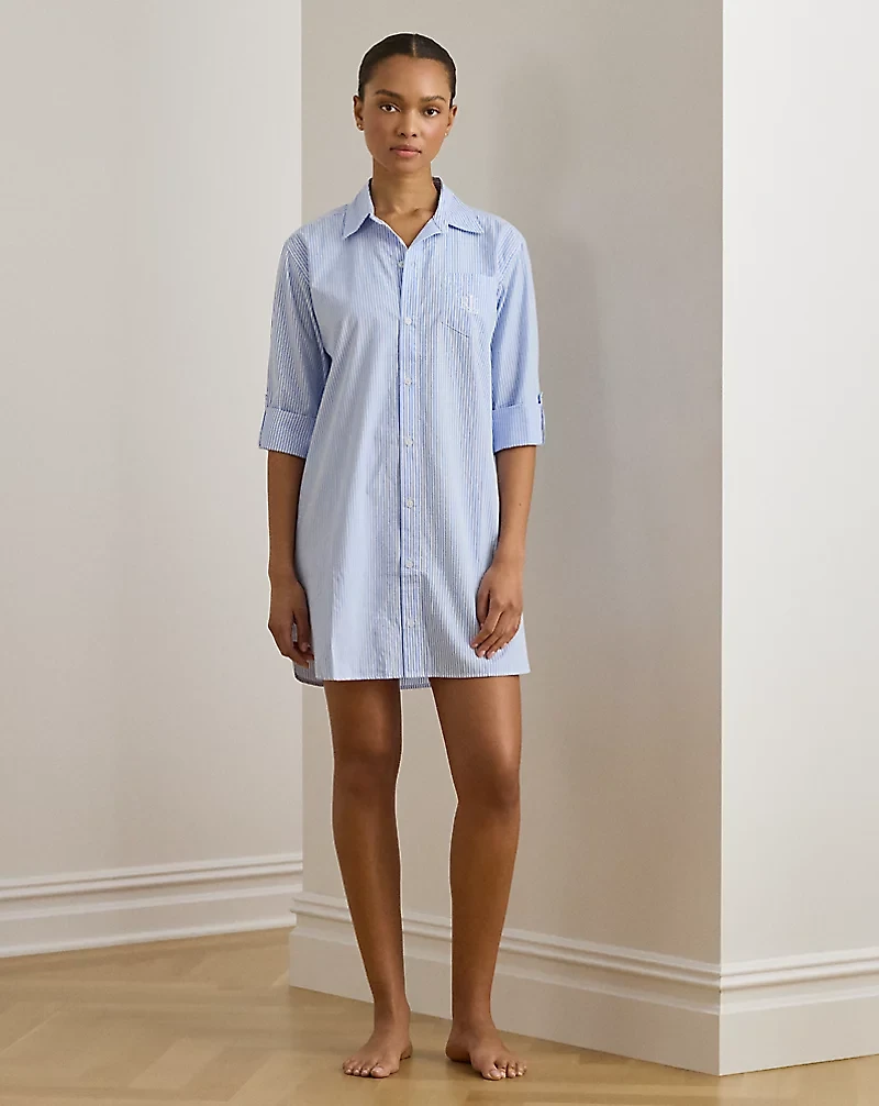 Striped Cotton Poplin Sleep Shirt