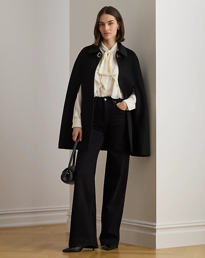 Buckle-Trim Wool-Blend Cape