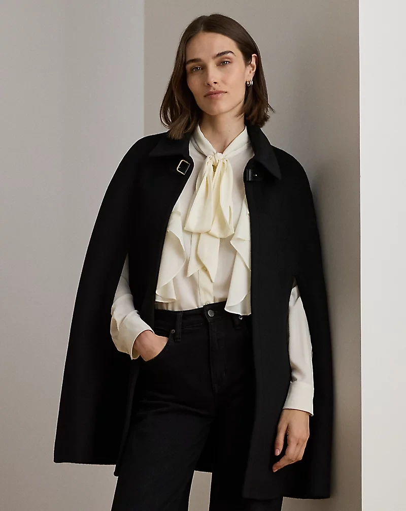 Buckle-Trim Wool-Blend Cape