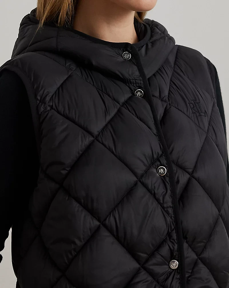 Diamond-Quilted Hooded Vest