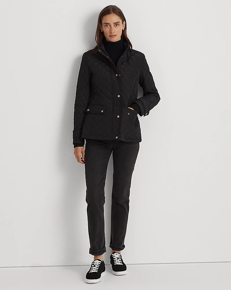 Diamond-Quilted Mockneck Jacket