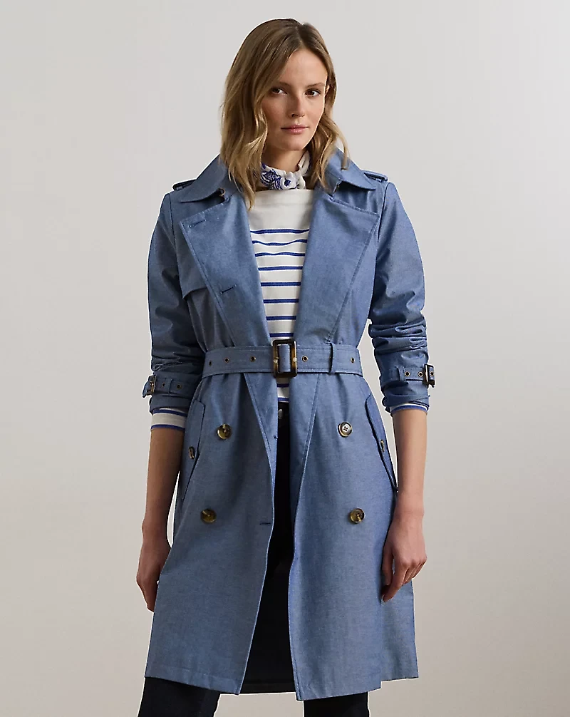 Double-Breasted Chambray Trench Coat