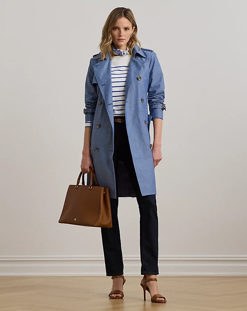 Double-Breasted Chambray Trench Coat