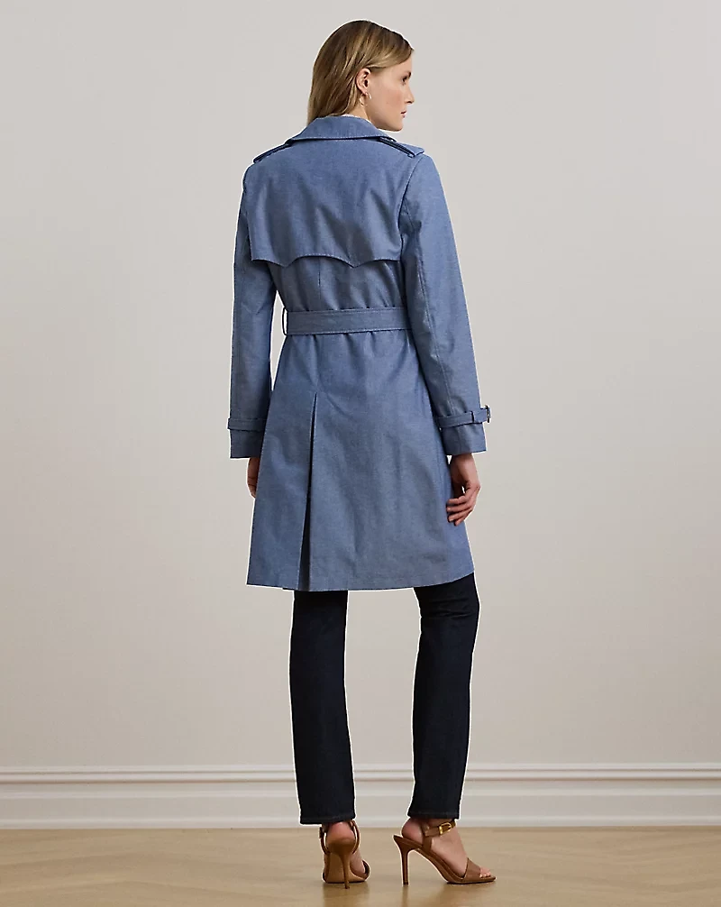 Double-Breasted Chambray Trench Coat