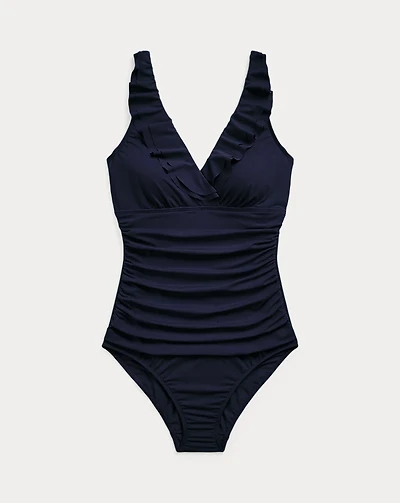 Ruffle-Trim Surplice One-Piece