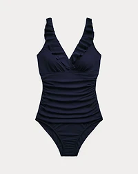 Ruffle-Trim Surplice One-Piece