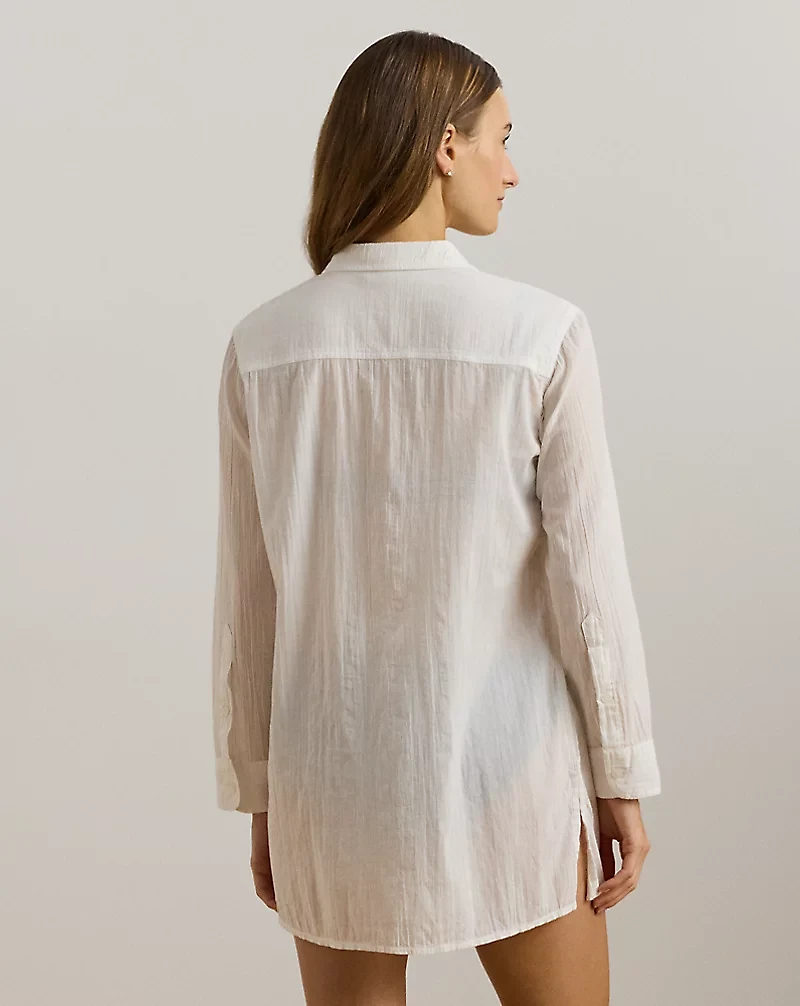 Crushed Cotton Camp Shirt Cover-Up