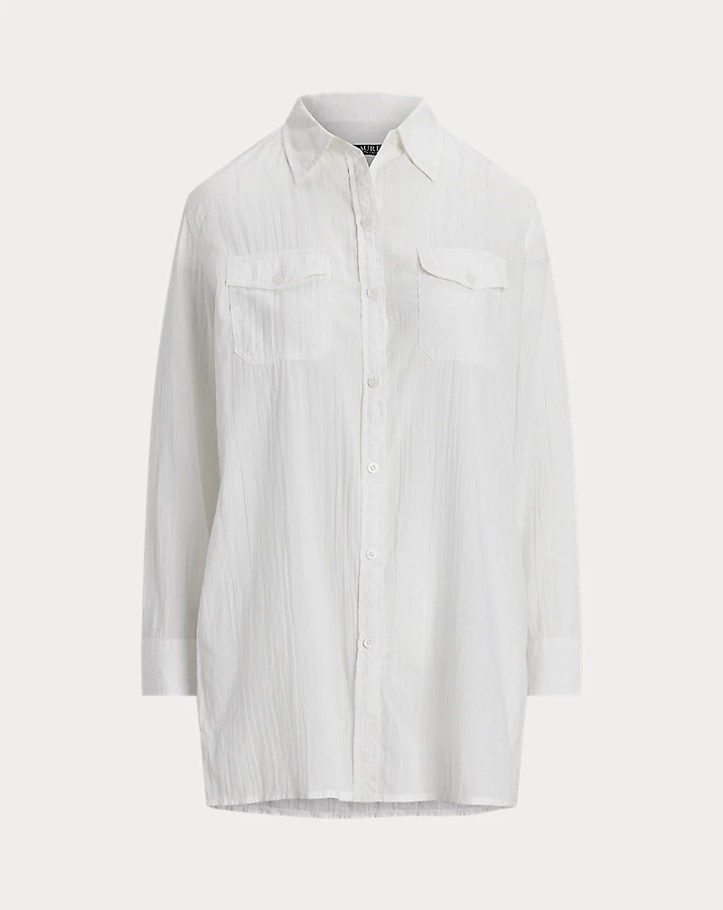 Crushed Cotton Camp Shirt Cover-Up
