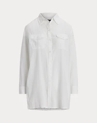 Crushed Cotton Camp Shirt Cover-Up