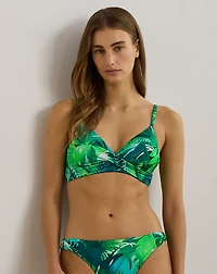 Palm-Frond-Print Twist-Front Bikini Top