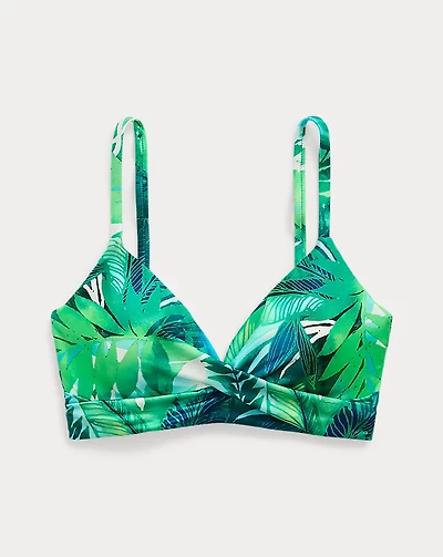 Palm-Frond-Print Twist-Front Bikini Top