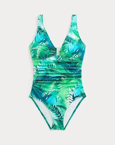 Print Shirred Ring-Front One-Piece