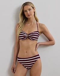 Striped Ring-Front Bandeau Bikini Top