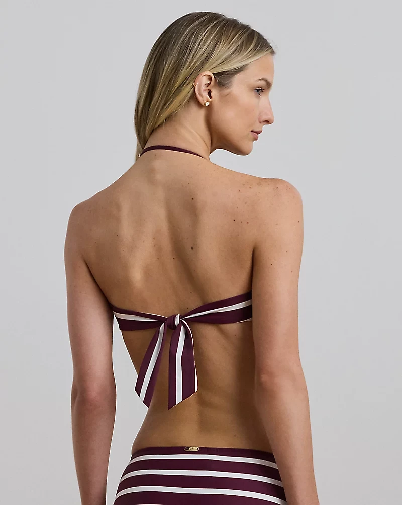Striped Ring-Front Bandeau Bikini Top