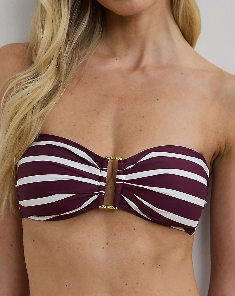 Striped Ring-Front Bandeau Bikini Top