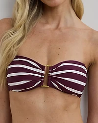 Striped Ring-Front Bandeau Bikini Top