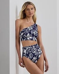 Two-Tone Floral One-Shoulder Bikini Top