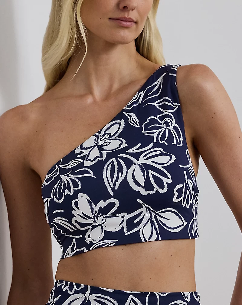 Two-Tone Floral One-Shoulder Bikini Top
