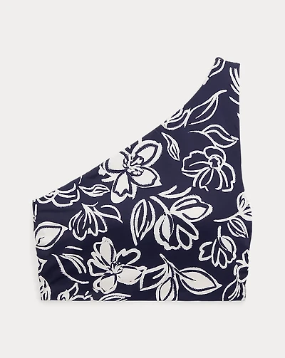 Two-Tone Floral One-Shoulder Bikini Top