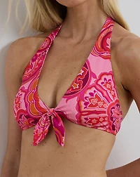 Paisley Tie-Front Halter Bikini Top