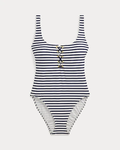 Striped Lace-Up One-Piece
