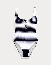 Striped Lace-Up One-Piece