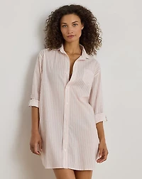 Striped Lawn Roll-Tab-Sleeve Sleep Shirt
